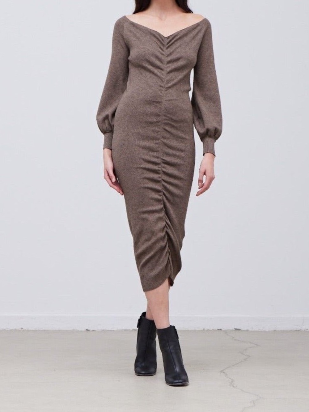 Grade & Gather Shirred Sweater Midi Dress